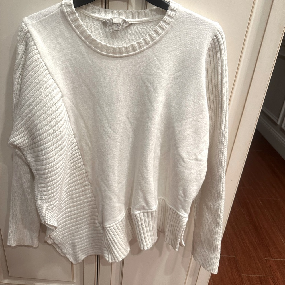 Athleta Ivory Mixed Knit Crewneck Sweater